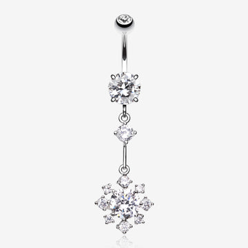Snowflake Flower Sparkle Belly Ring-Clear Gem